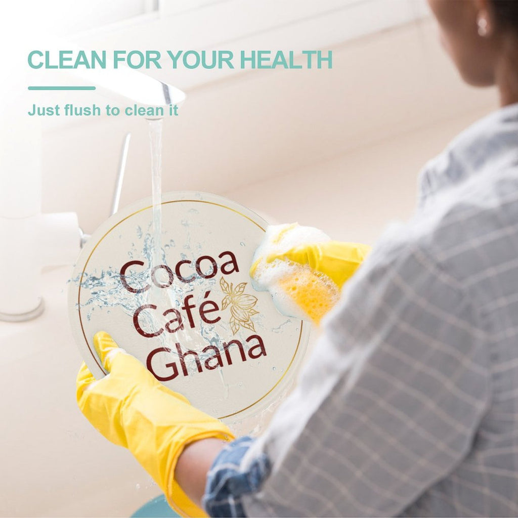 Cocoa Cafe Signature Collection – Tempered Glass Round Chopping Board | 20 cm, UV Print, Scratch-Resistant, Portable
