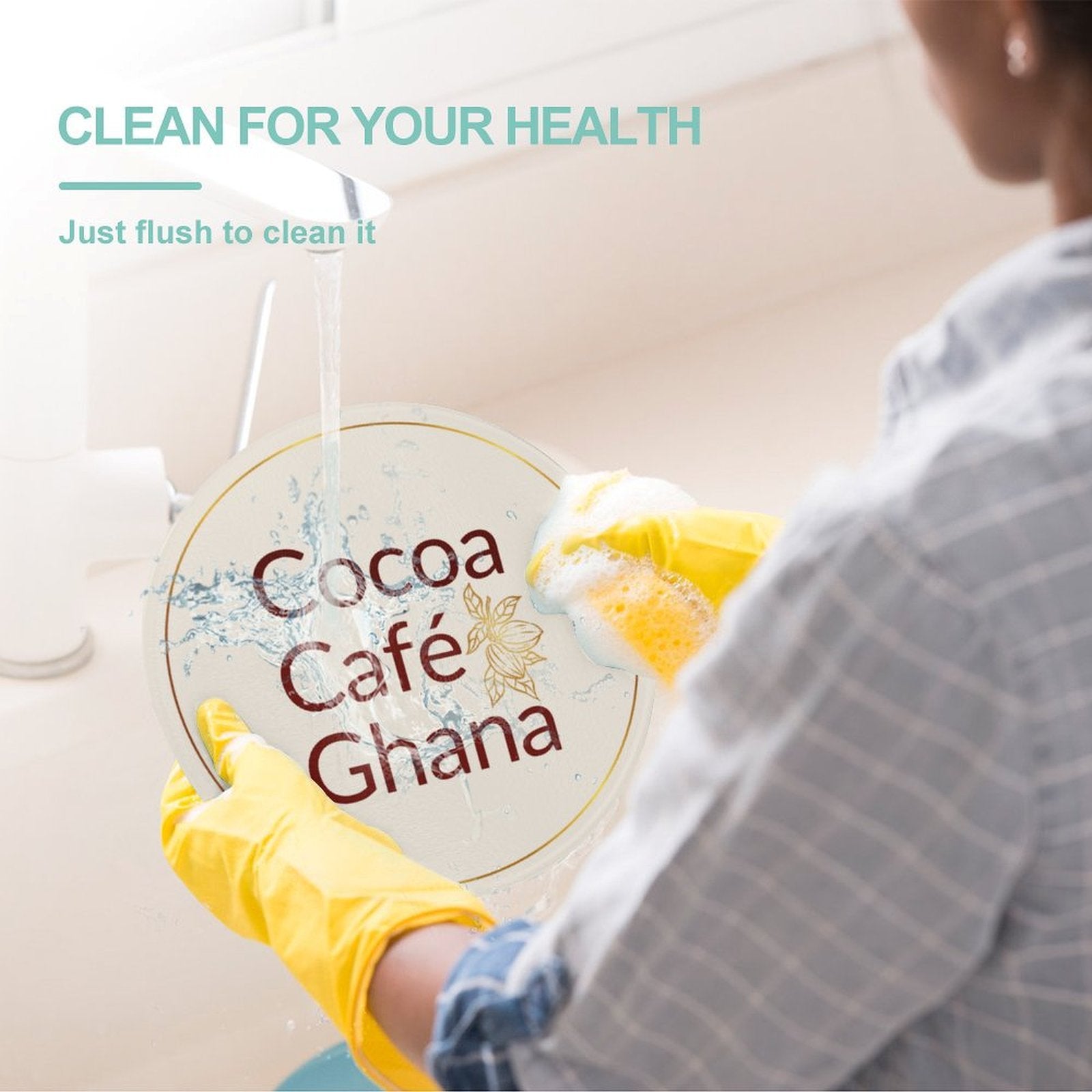 Cocoa Cafe Signature Collection – Tempered Glass Round Chopping Board | 20 cm, UV Print, Scratch-Resistant, Portable