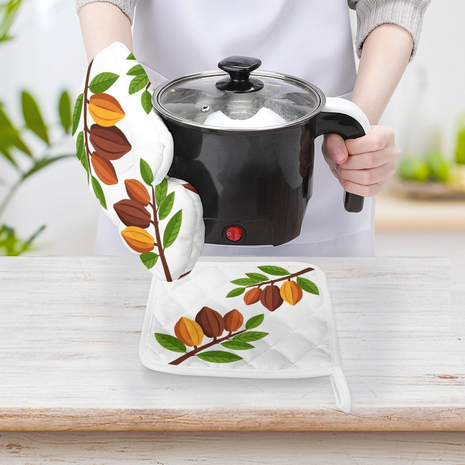 Nsoko Pods Oven Mitts & Pot Holder Set – Heat Insulation, Hanging Loop