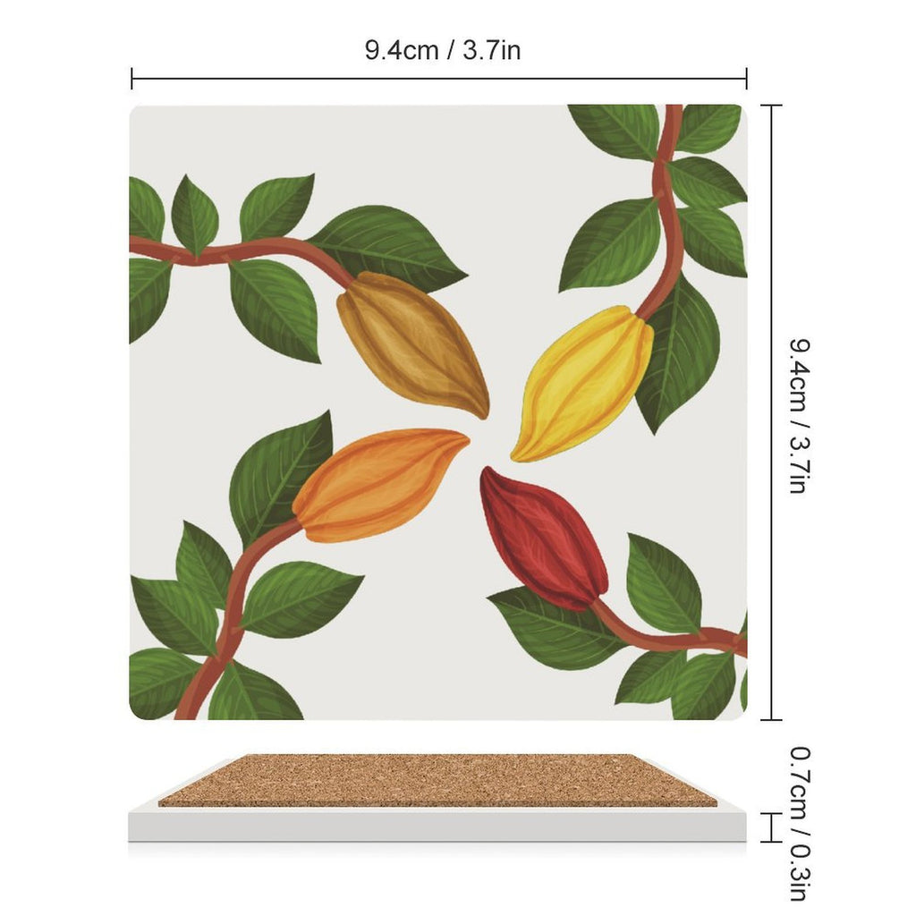 Nsoko Pods Ceramic Coasters – Set of 4 or 6 | Cork Backing, Non-Slip, UV Print, 9.4 cm Square (Progress & Growth Symbol) Ceramic Coasters (Square)