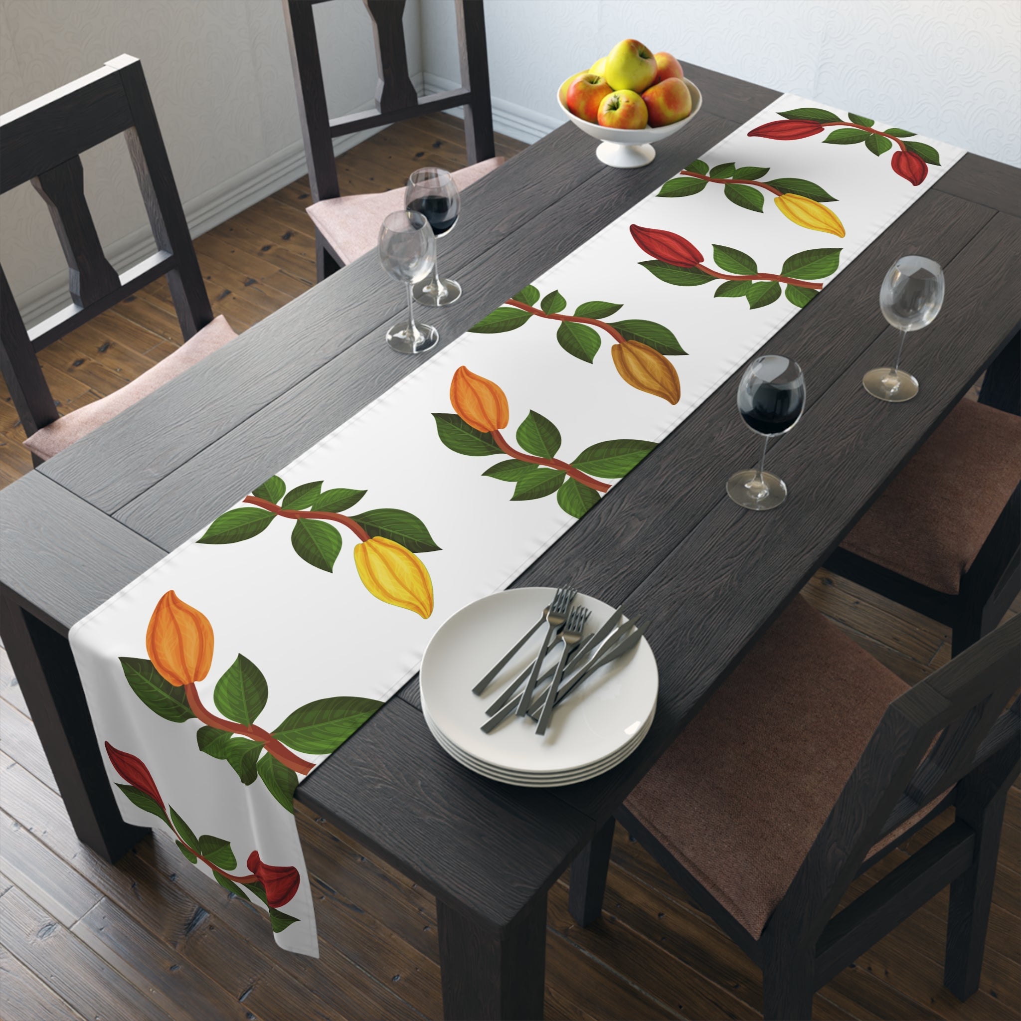 Nsoko Table Runner – Botanical Seed Pod Vine | 16"x72" or 16"x90" | Cotton Twill or Polyester | Hemmed Edges