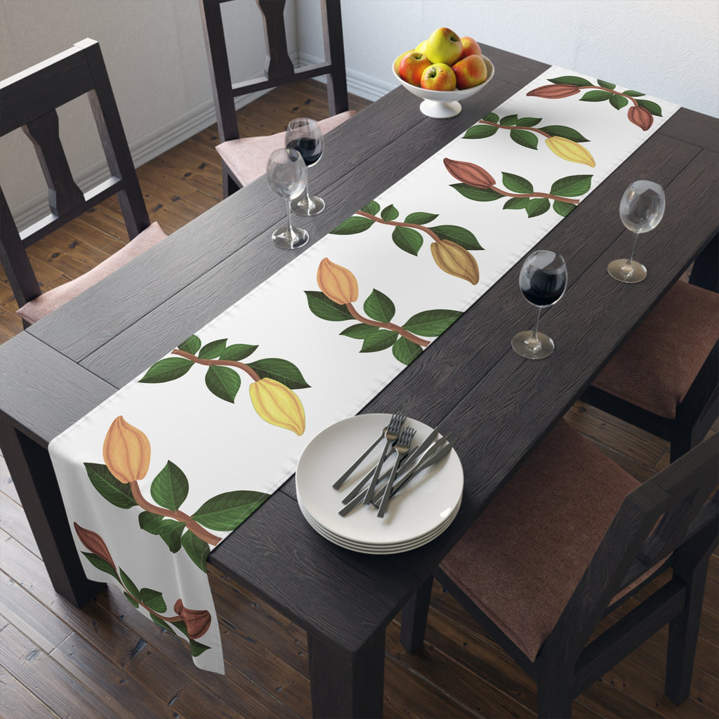 Nsoko Table Runner – Botanical Seed Pod Vine | 16"x72" or 16"x90" | Cotton Twill or Polyester | Hemmed Edges