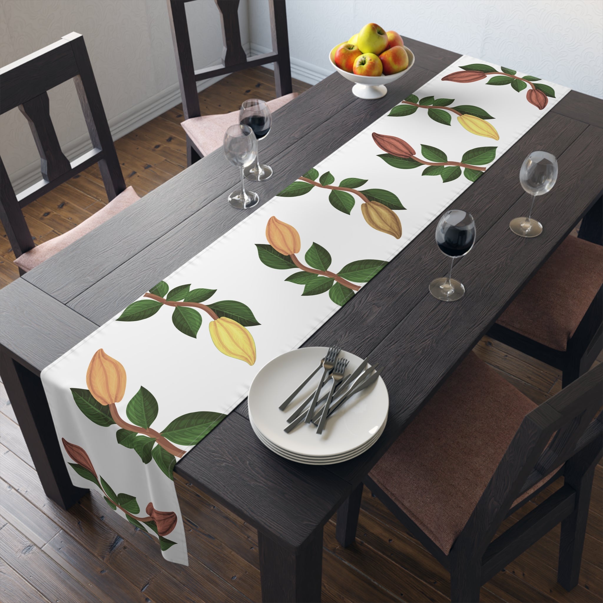 Nsoko Table Runner – Botanical Seed Pod Vine | 16"x72" or 16"x90" | Cotton Twill or Polyester | Hemmed Edges