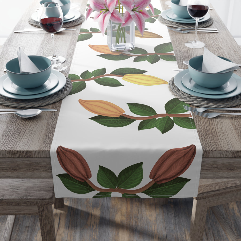 Nsoko Table Runner – Botanical Seed Pod Vine | 16"x72" or 16"x90" | Cotton Twill or Polyester | Hemmed Edges
