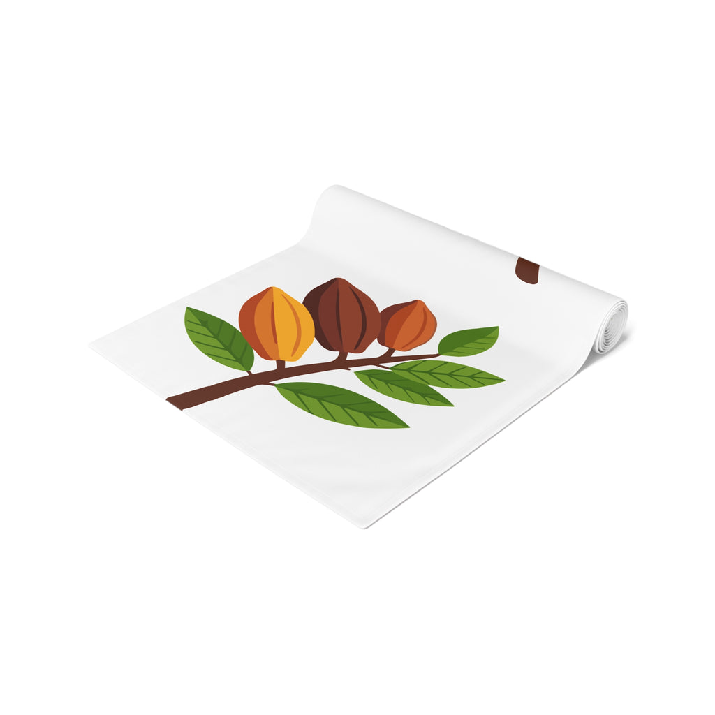 Nsoko Pods Table Runner – Polyester, Botanical Seed Pod Vine | 16"x72" or 16"x90" | Hemmed Edges, Machine Washable