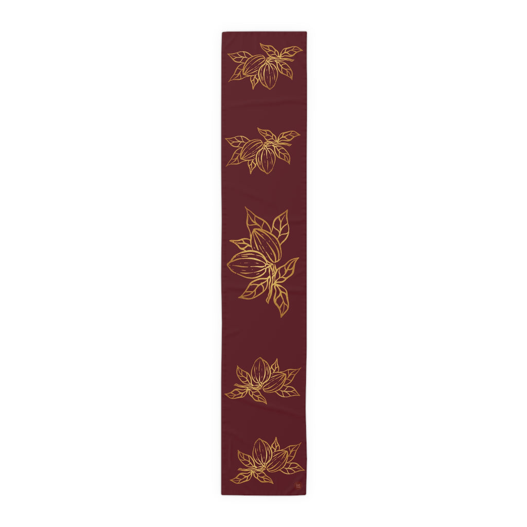 Cocoa Cafe Signature Collection Cocoa Pods Table Runner – Chocolate Brown & Gold Abstract | 16"x72" or 16"x90" | Polyester or Cotton Twill