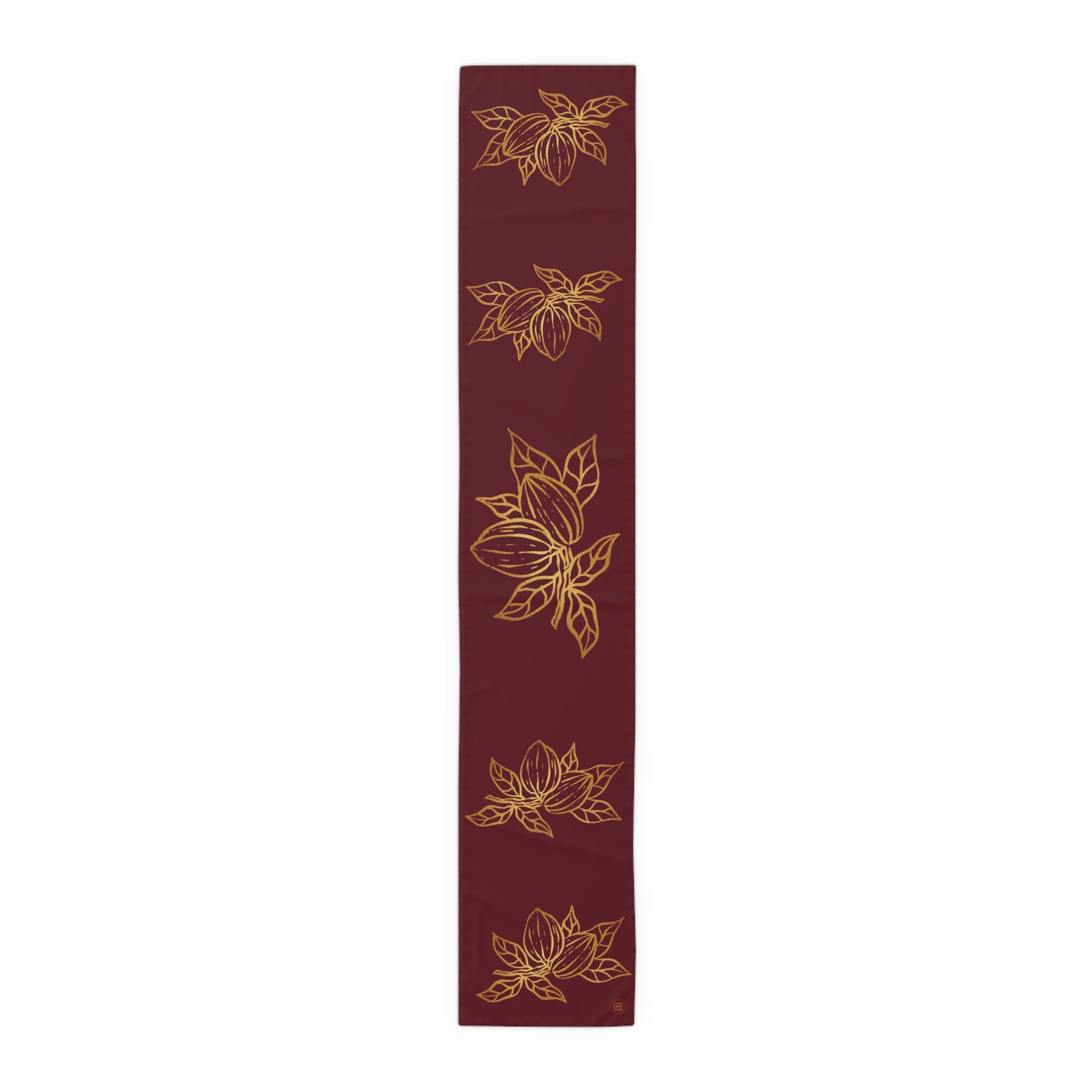Cocoa Cafe Signature Collection Cocoa Pods Table Runner – Chocolate Brown & Gold Abstract | 16"x72" or 16"x90" | Polyester or Cotton Twill