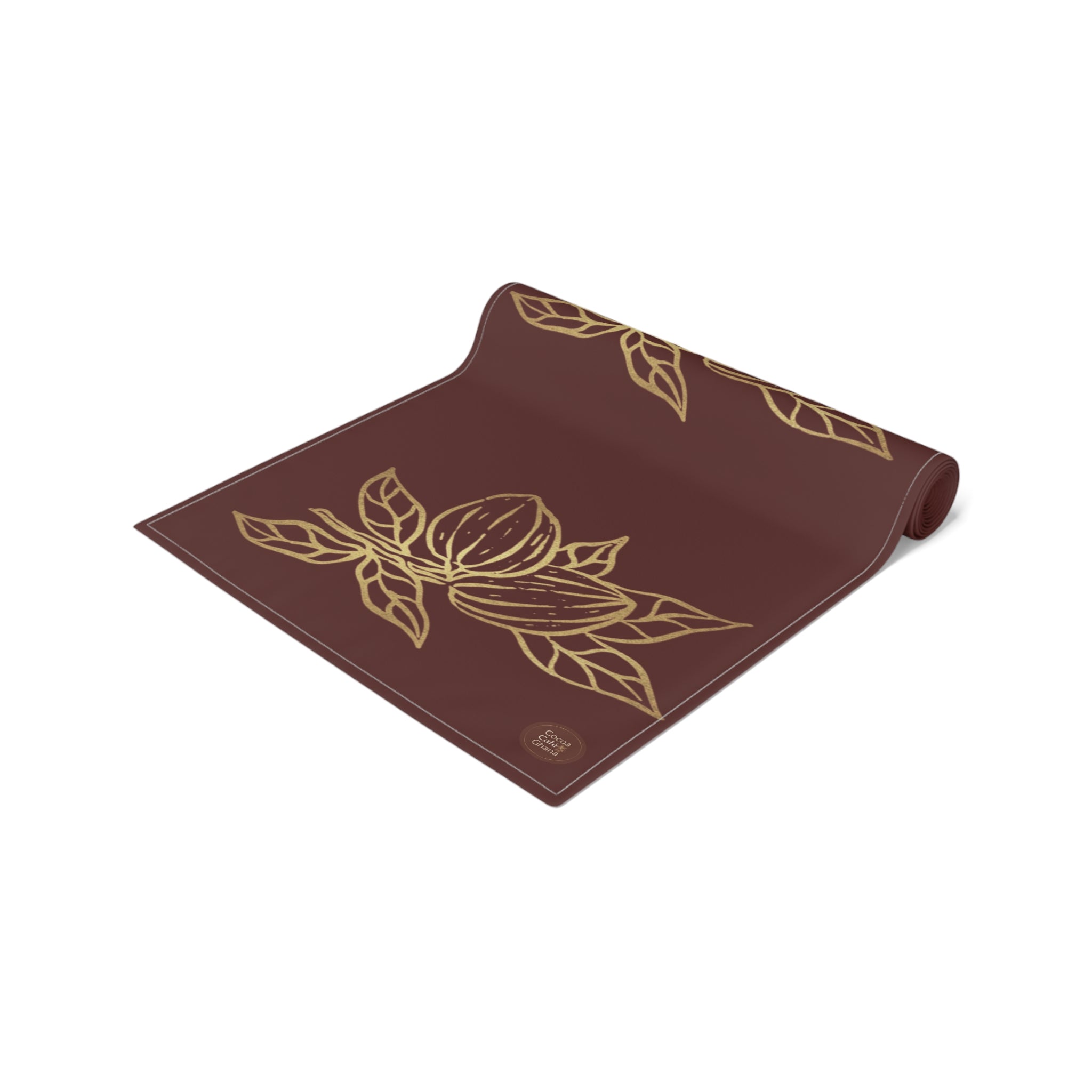 Cocoa Cafe Signature Collection Cocoa Pods Table Runner – Chocolate Brown & Gold Abstract | 16"x72" or 16"x90" | Polyester or Cotton Twill
