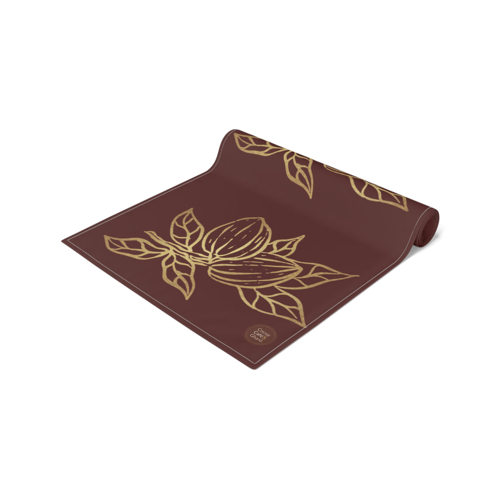 Cocoa Cafe Signature Collection Cocoa Pods Table Runner – Chocolate Brown & Gold Abstract | 16"x72" or 16"x90" | Polyester or Cotton Twill