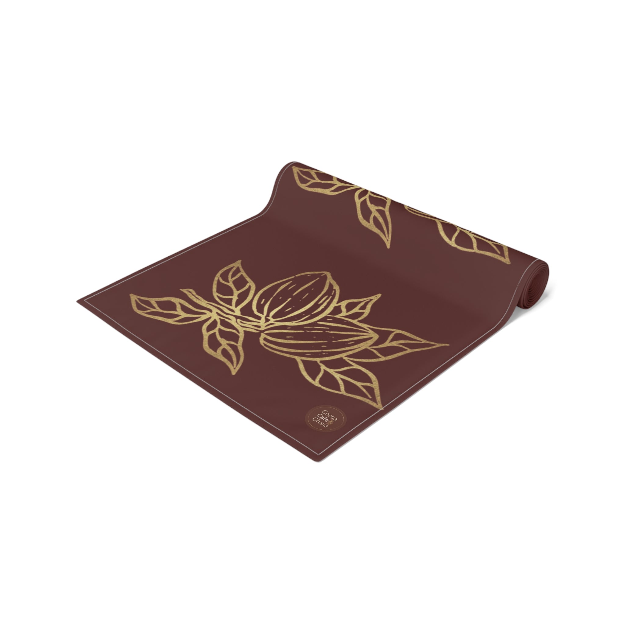 Cocoa Cafe Signature Collection Cocoa Pods Table Runner – Chocolate Brown & Gold Abstract | 16"x72" or 16"x90" | Polyester or Cotton Twill