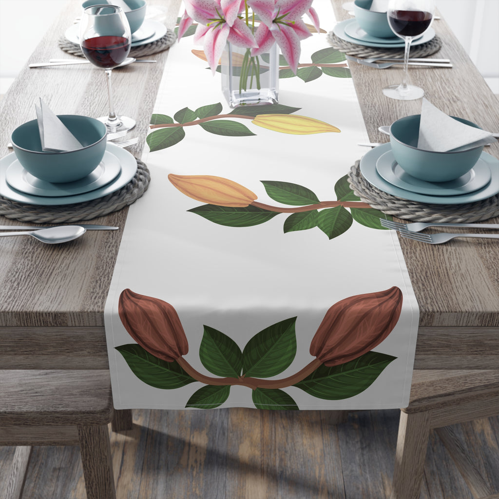 Nsoko Table Runner – Botanical Seed Pod Vine | 16"x72" or 16"x90" | Cotton Twill or Polyester | Hemmed Edges