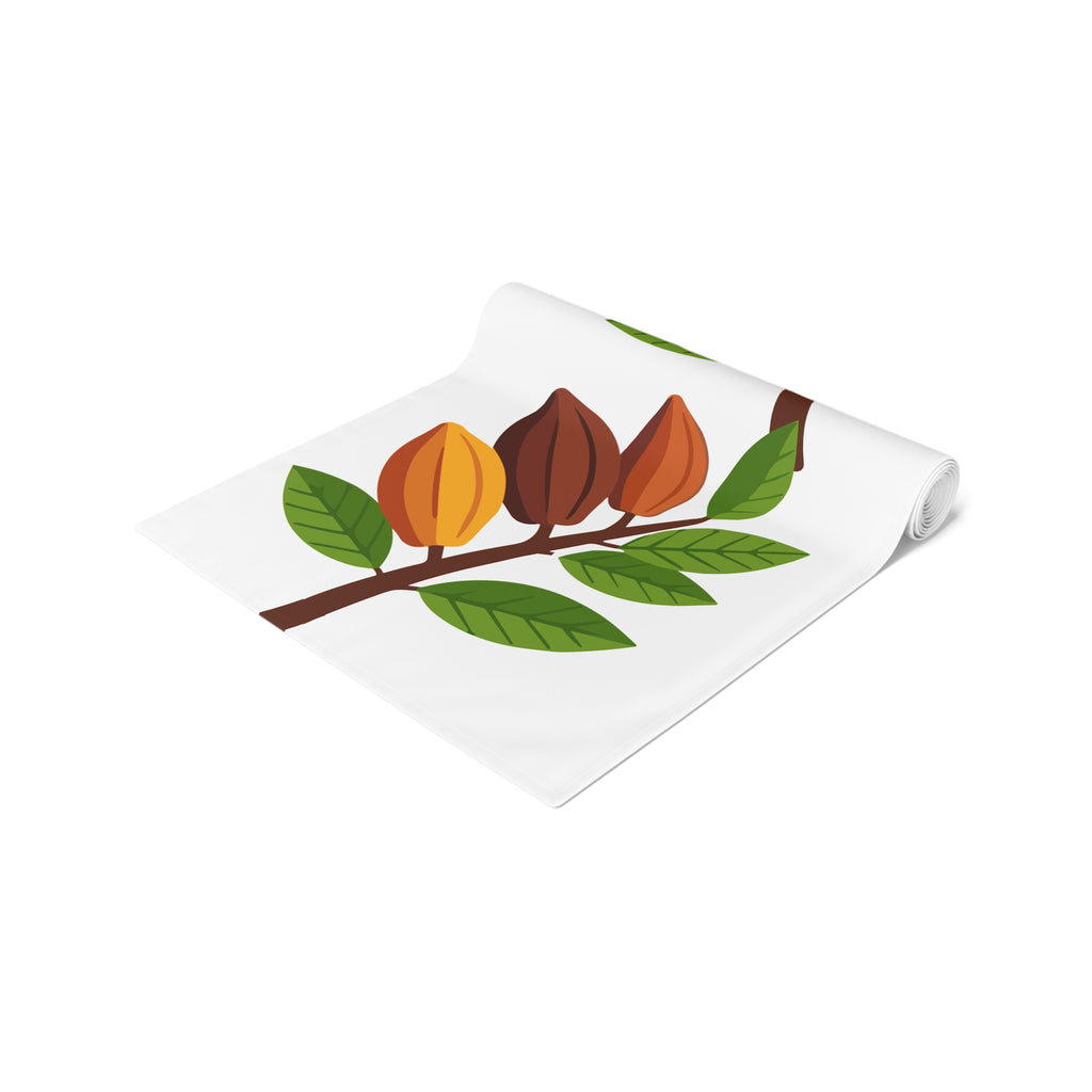 Nsoko Pods Table Runner – Polyester, Botanical Seed Pod Vine | 16"x72" or 16"x90" | Hemmed Edges, Machine Washable