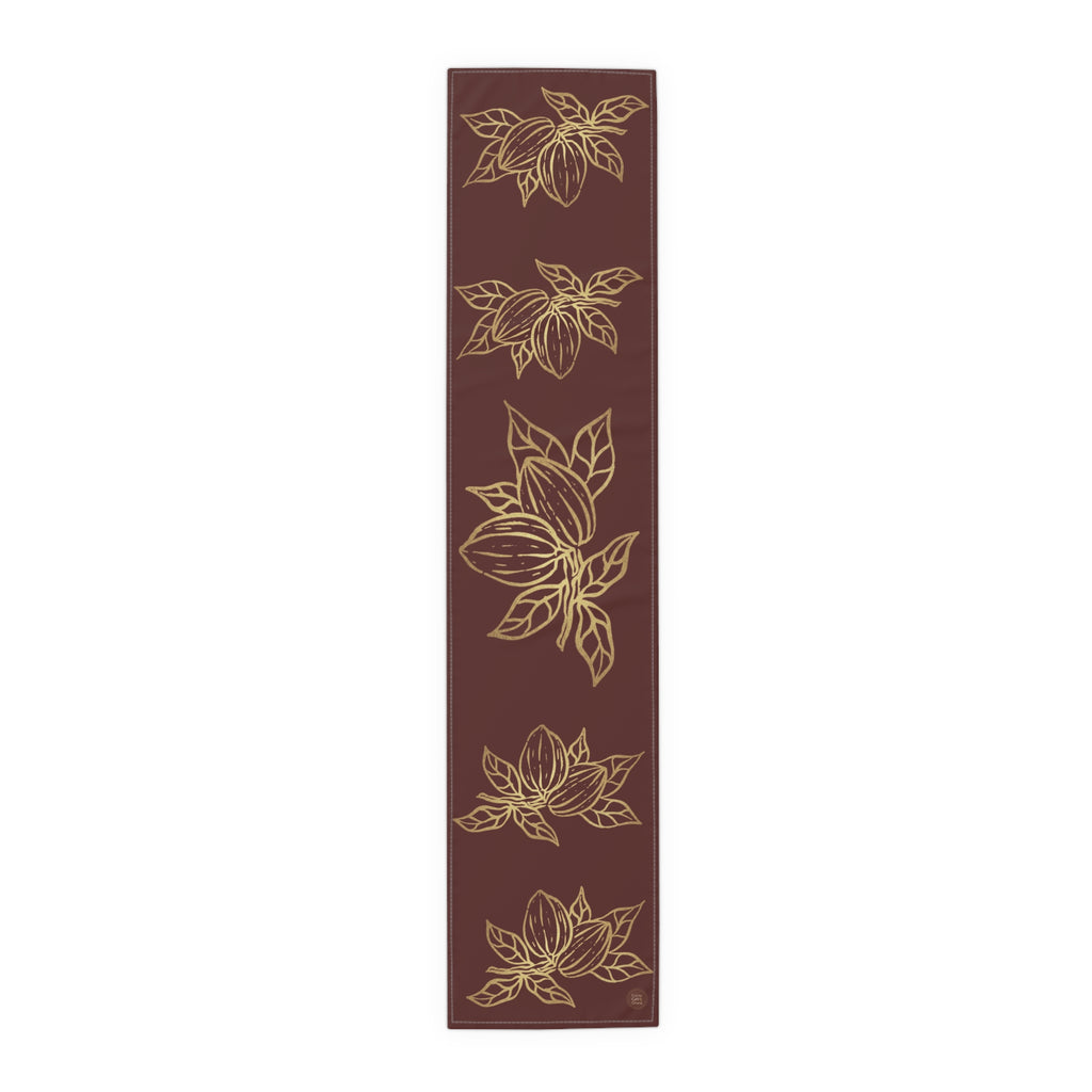 Cocoa Cafe Signature Collection Cocoa Pods Table Runner – Chocolate Brown & Gold Abstract | 16"x72" or 16"x90" | Polyester or Cotton Twill