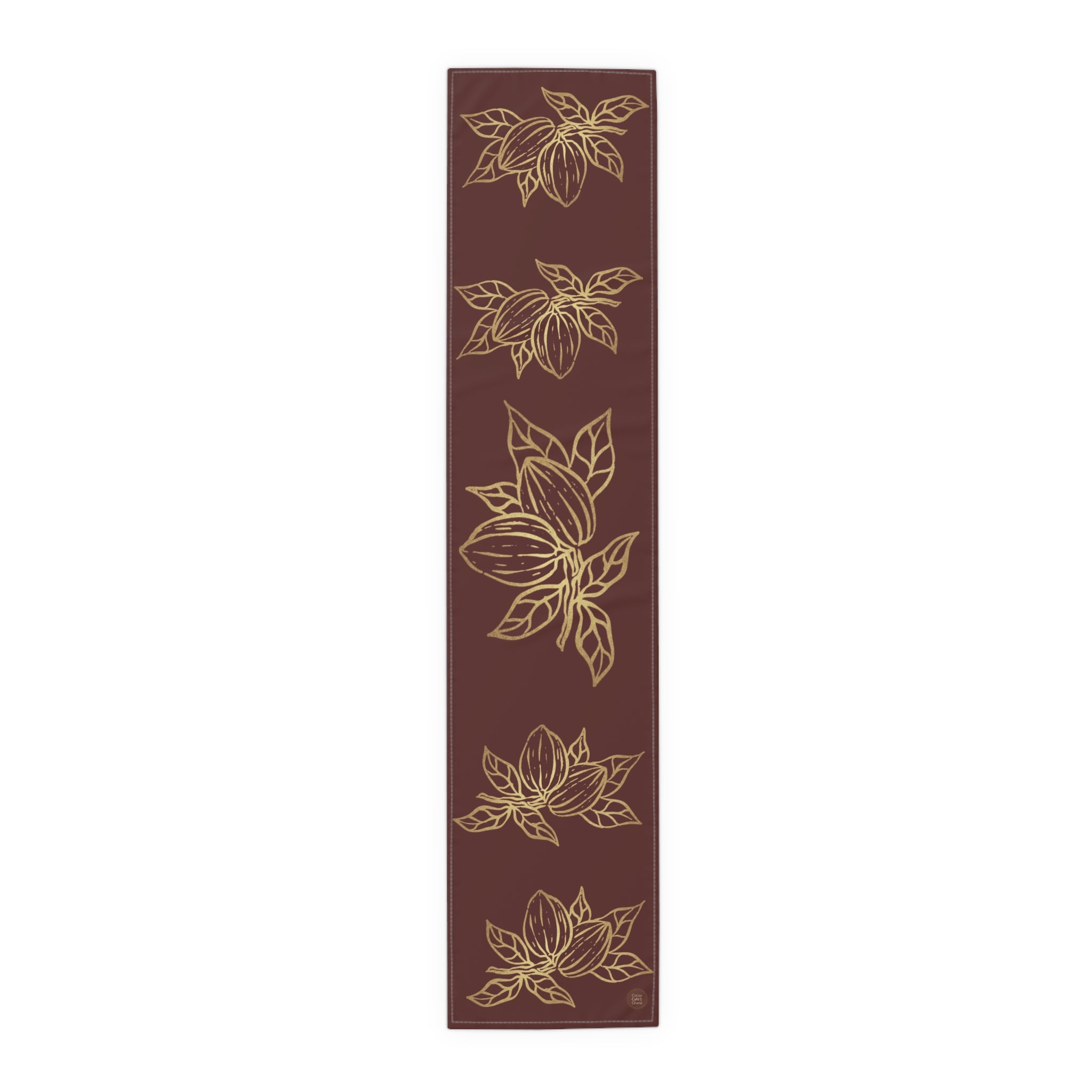 Cocoa Cafe Signature Collection Cocoa Pods Table Runner – Chocolate Brown & Gold Abstract | 16"x72" or 16"x90" | Polyester or Cotton Twill