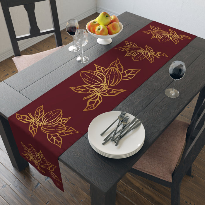 Cocoa Cafe Signature Collection Cocoa Pods Table Runner – Chocolate Brown & Gold Abstract | 16"x72" or 16"x90" | Polyester or Cotton Twill