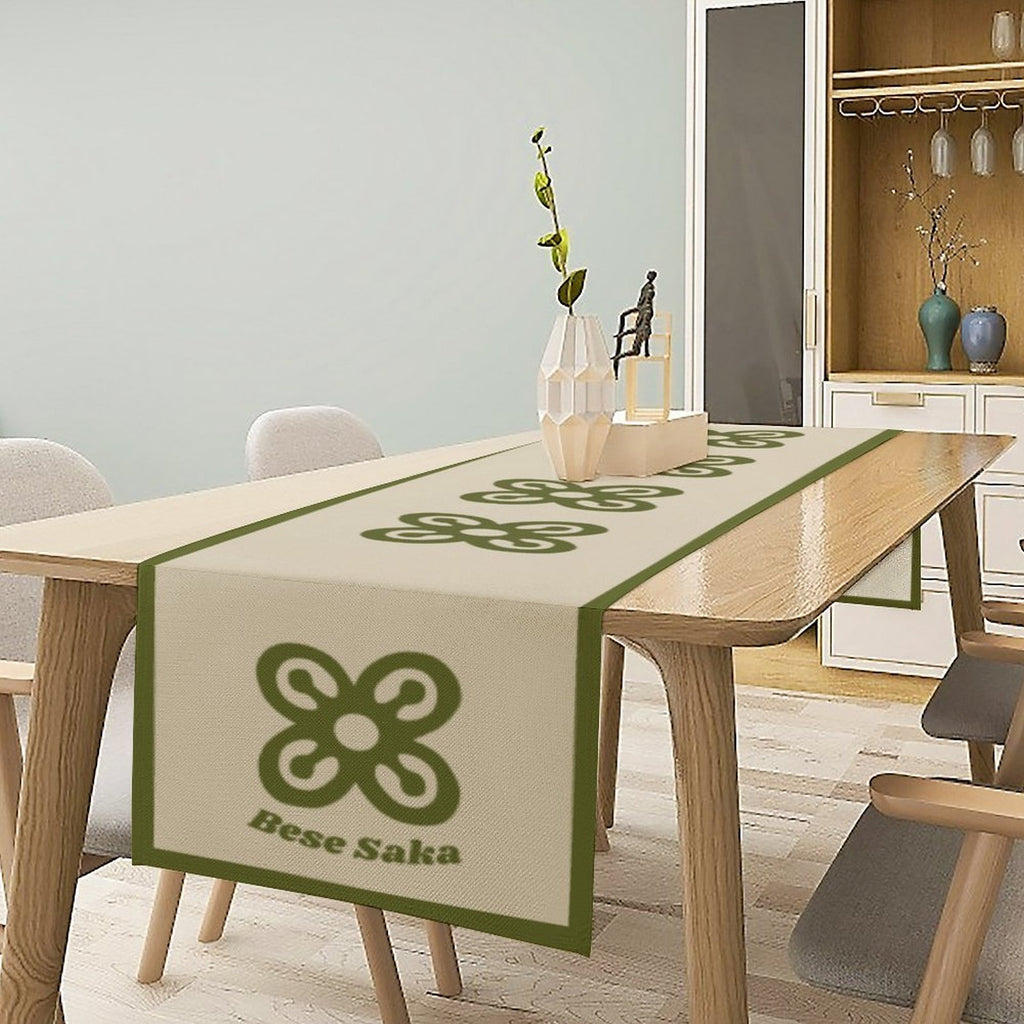 Bese Saka Linen Table Runner – 184x34 cm | Adinkra Symbol of Abundance & Unity | Soft, Durable, Machine Washable