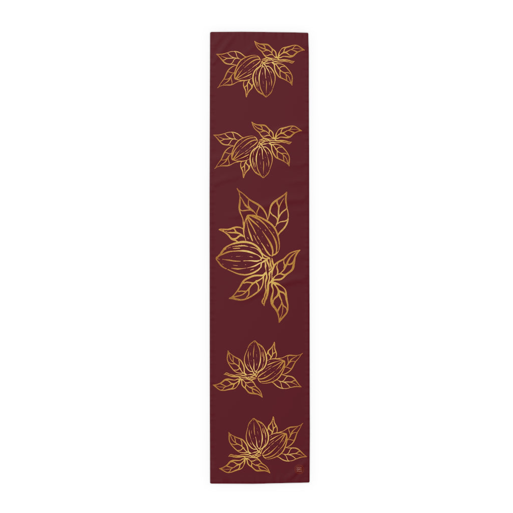 Cocoa Cafe Signature Collection Cocoa Pods Table Runner – Chocolate Brown & Gold Abstract | 16"x72" or 16"x90" | Polyester or Cotton Twill