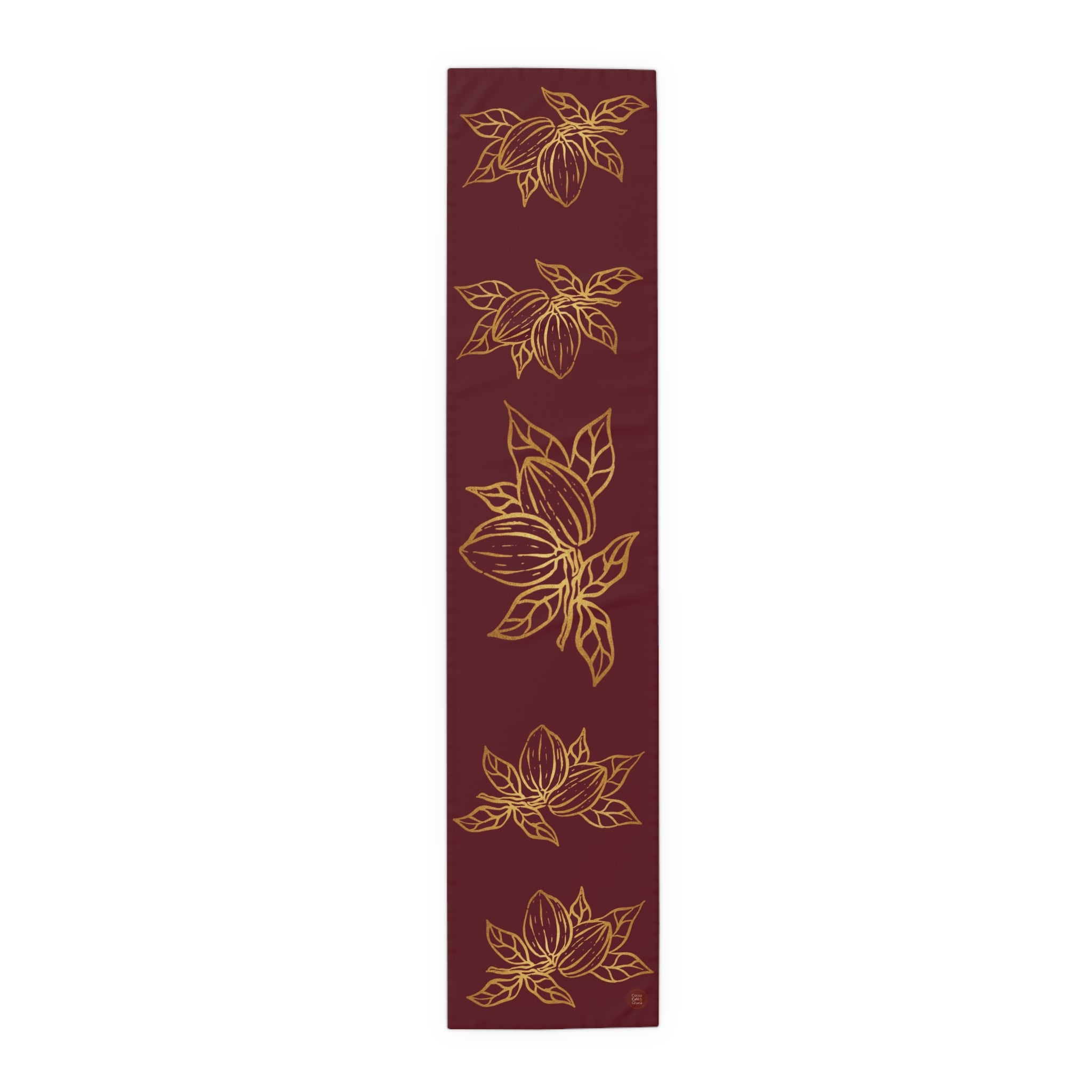 Cocoa Cafe Signature Collection Cocoa Pods Table Runner – Chocolate Brown & Gold Abstract | 16"x72" or 16"x90" | Polyester or Cotton Twill