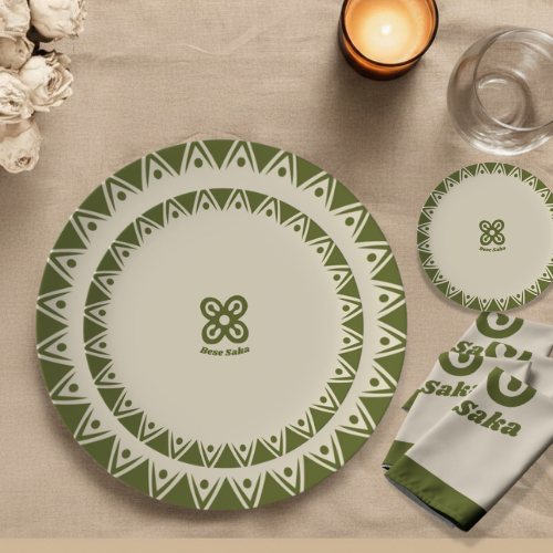 Bese Saka 16‑Piece Dinner Set – Serves 4 + Serving Tray | Adinkra Abundance Symbol, Dishwasher Safe, Supports Ghana Cocoa Academy
