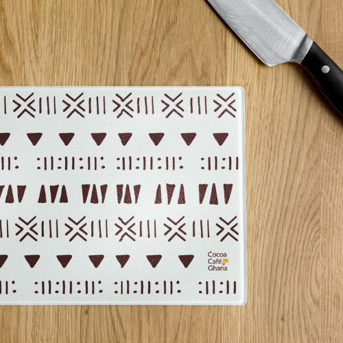 Mud Cloth Print Glass Cutting Board – Tempered Glass, Scratch-Resistant, 2 Sizes (8"x11" or 11"x15") with Rubber Dots
