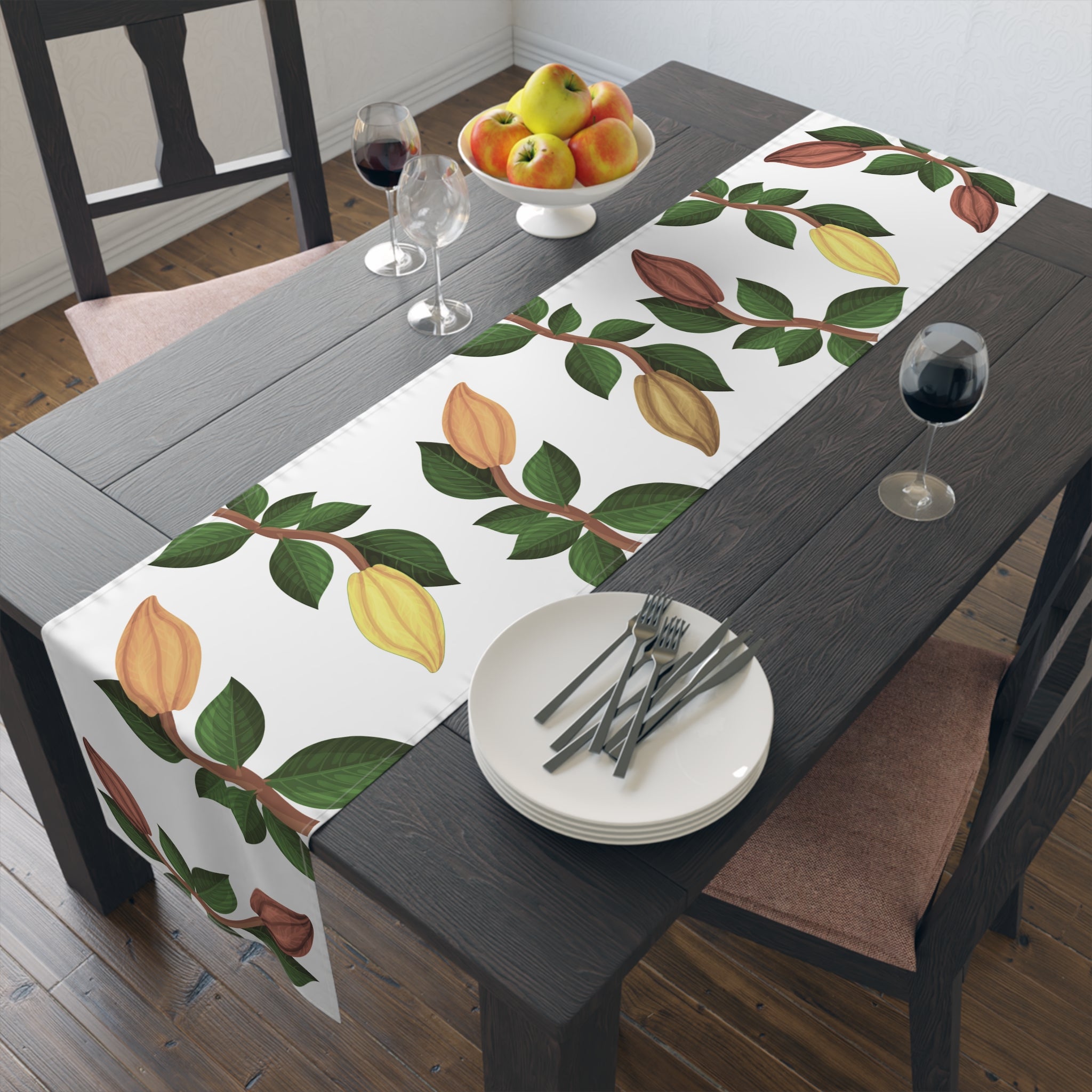 Nsoko Table Runner – Botanical Seed Pod Vine | 16"x72" or 16"x90" | Cotton Twill or Polyester | Hemmed Edges