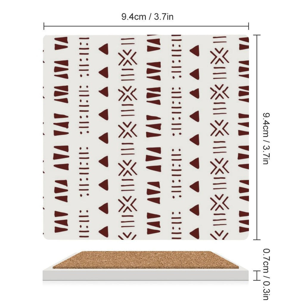 Mud Cloth Print Coasters| Square| | Set of 4 | African Ceramic Coasters