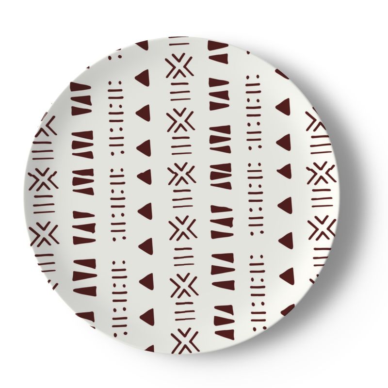 Mud Cloth Print Dinner Set – Service for 4 + Bone China Tray | Bold West African Pattern, Dishwasher Safe, Supports Ghana Cocoa Academy