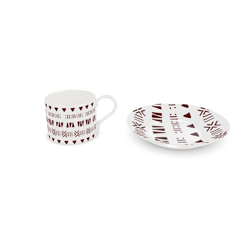 Mud Cloth Print Dinner Set – Service for 4 + Bone China Tray | Bold West African Pattern, Dishwasher Safe, Supports Ghana Cocoa Academy