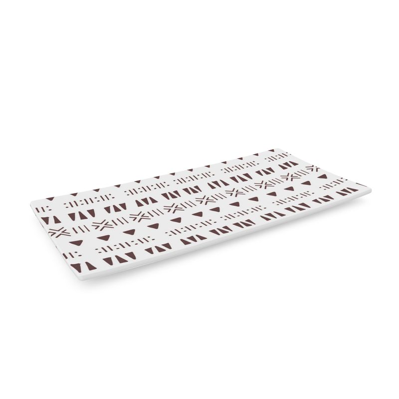 Mud Cloth Print Dinner Set – Service for 4 + Bone China Tray | Bold West African Pattern, Dishwasher Safe, Supports Ghana Cocoa Academy
