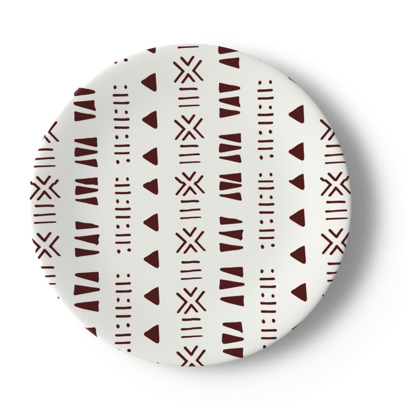 Mud Cloth Print Dinner Set – Service for 4 + Bone China Tray | Bold West African Pattern, Dishwasher Safe, Supports Ghana Cocoa Academy