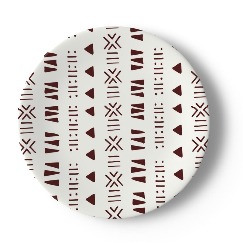 Mud Cloth Print Dinner Set – Service for 4 + Bone China Tray | Bold West African Pattern, Dishwasher Safe, Supports Ghana Cocoa Academy