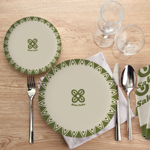 Bese Saka 16‑Piece Dinner Set – Serves 4 + Serving Tray | Adinkra Abundance Symbol, Dishwasher Safe, Supports Ghana Cocoa Academy