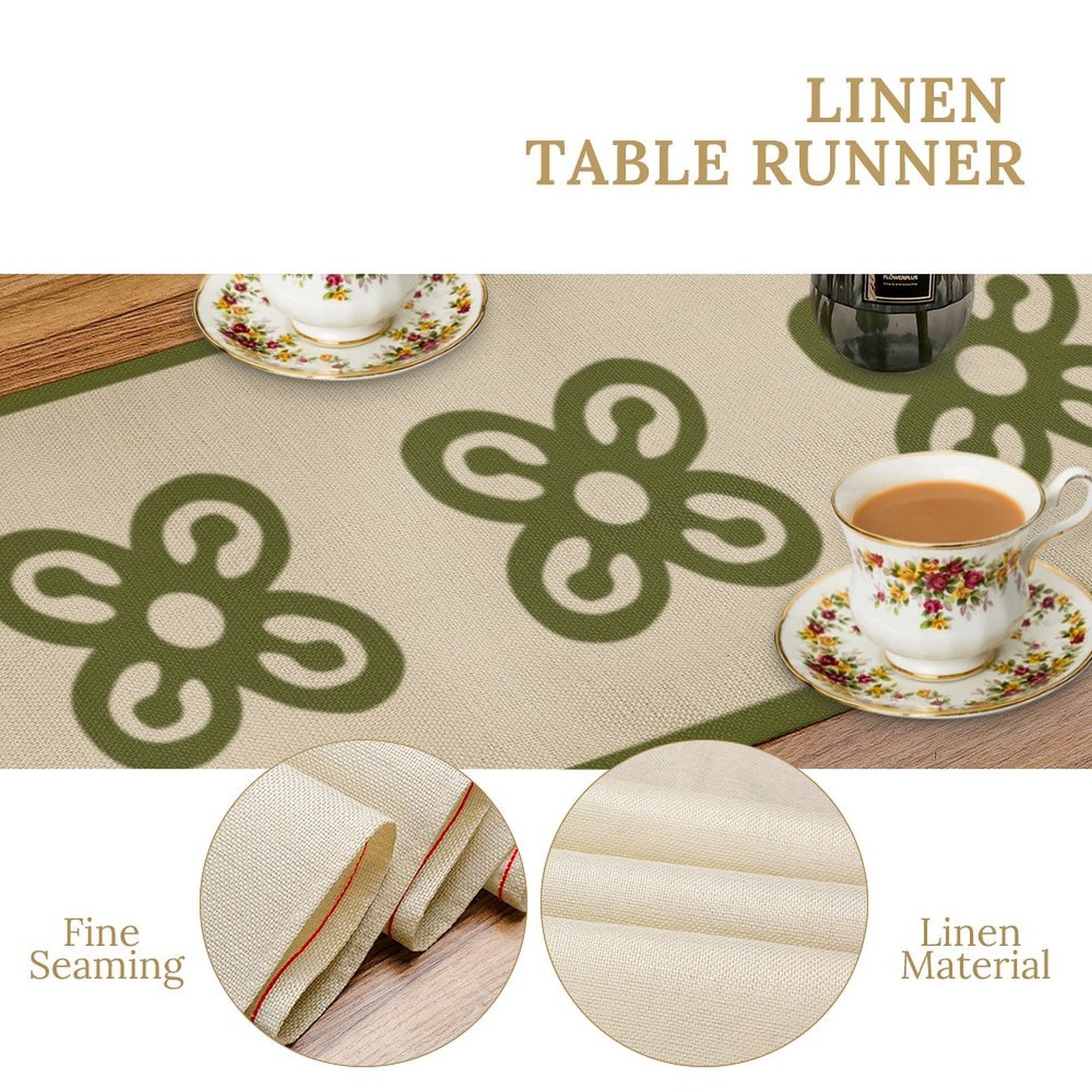 Bese Saka Linen Table Runner – 184x34 cm | Adinkra Symbol of Abundance & Unity | Soft, Durable, Machine Washable