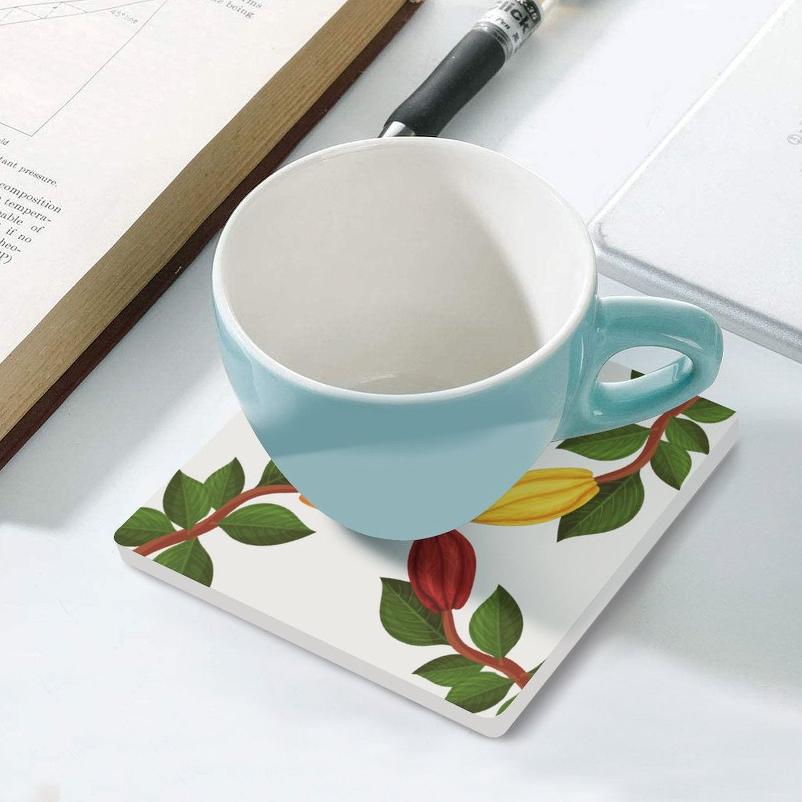 Nsoko Pods Ceramic Coasters – Set of 4 or 6 | Cork Backing, Non-Slip, UV Print, 9.4 cm Square (Progress & Growth Symbol) Ceramic Coasters (Square)