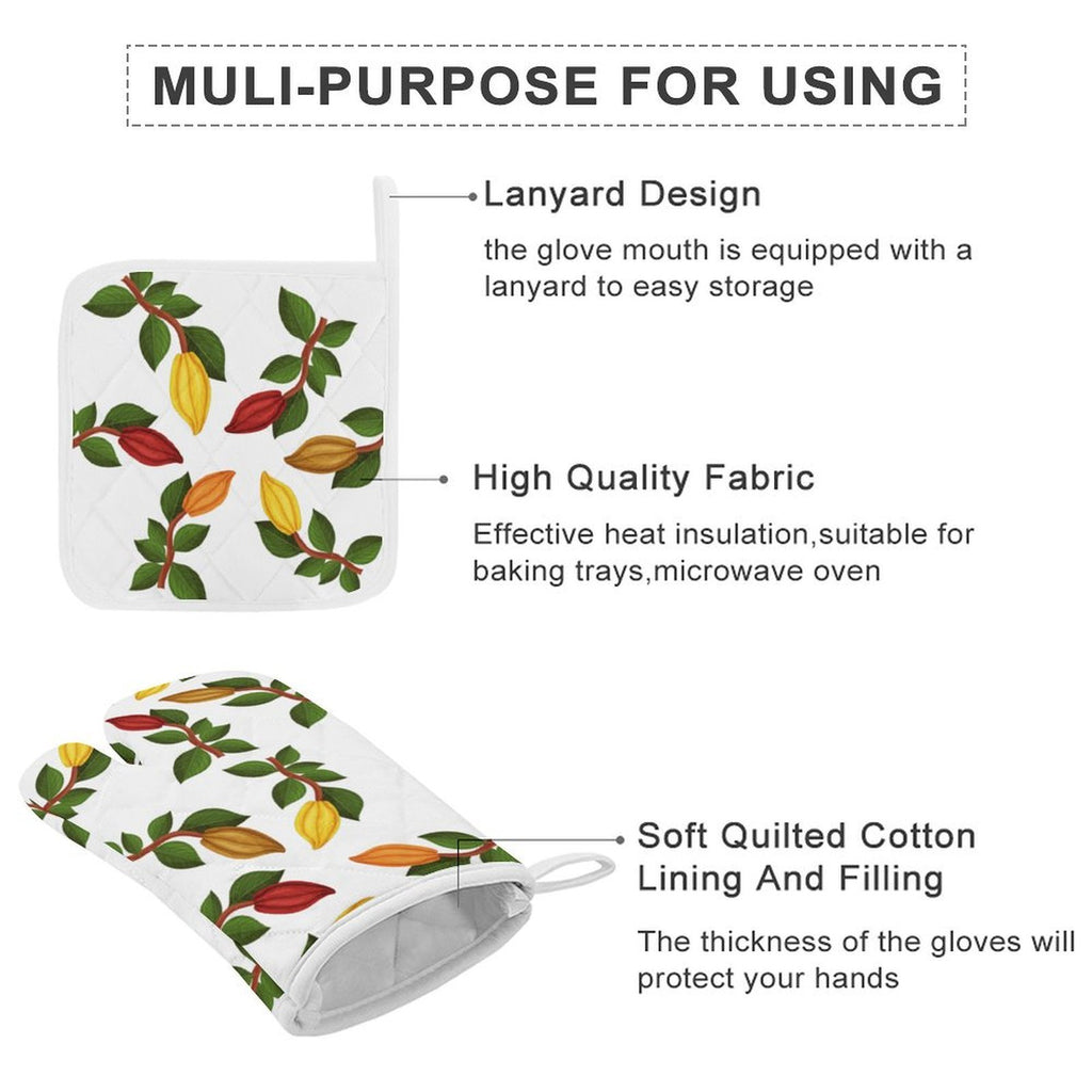 Nsoko Oven Mitts Set – 1 Oven Mitt + 1 Heat‑Resistant Pot Holder | 100% Polyester, Built‑in Loop, Regular Size