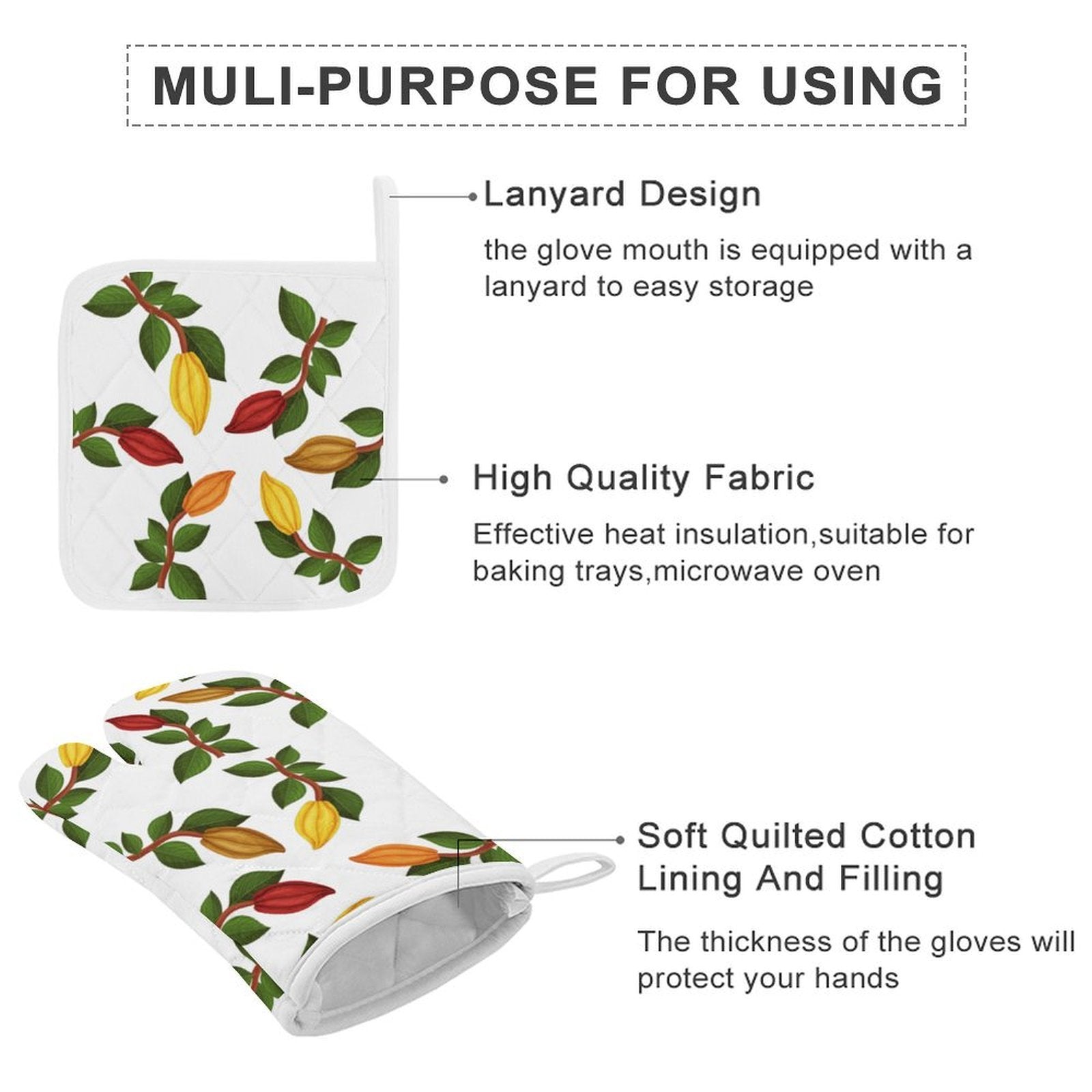 Nsoko Oven Mitts Set – 1 Oven Mitt + 1 Heat‑Resistant Pot Holder | 100% Polyester, Built‑in Loop, Regular Size