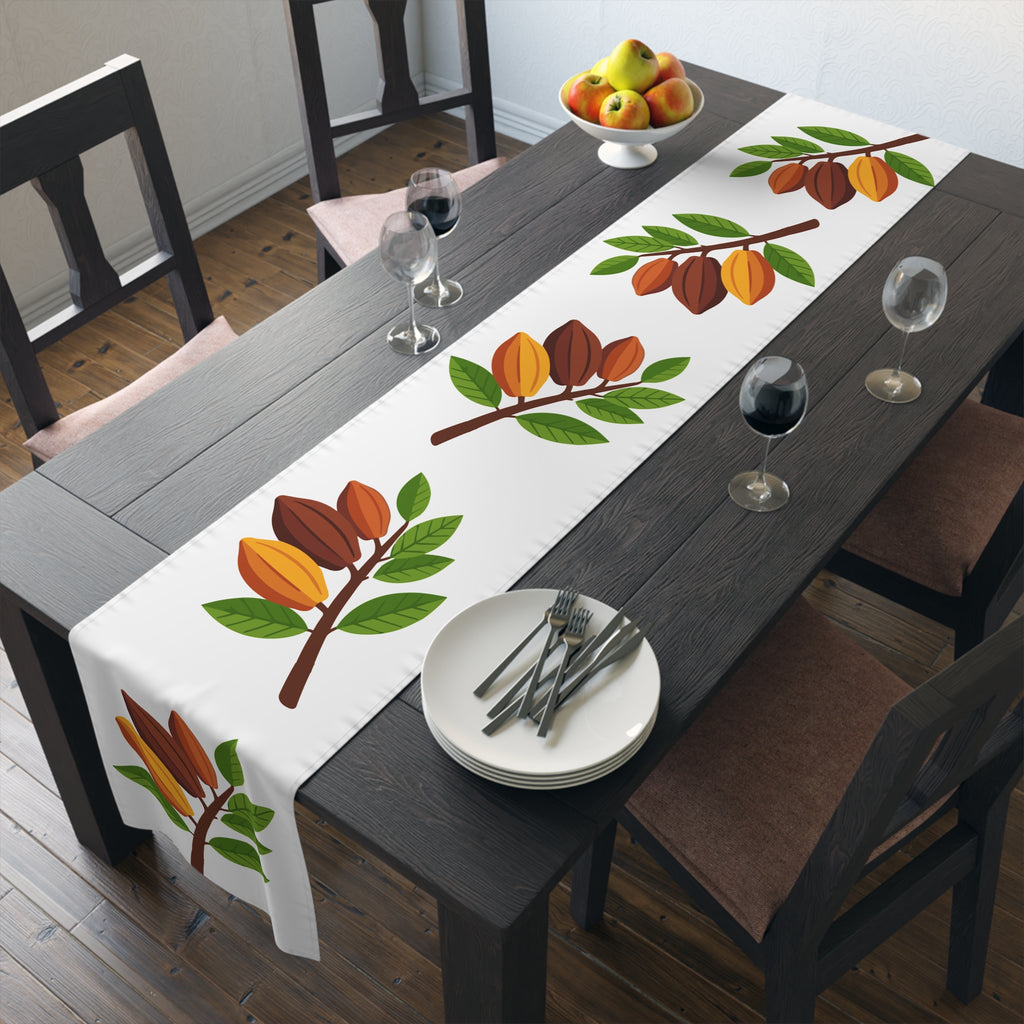Nsoko Pods Table Runner – Polyester, Botanical Seed Pod Vine | 16"x72" or 16"x90" | Hemmed Edges, Machine Washable