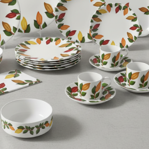Nsoko Pods Diner Set – 16-Piece Service for 4 + Bone China Tray | Progress & Growth Symbol, Dishwasher Safe, Supports Ghana Cocoa Academy
