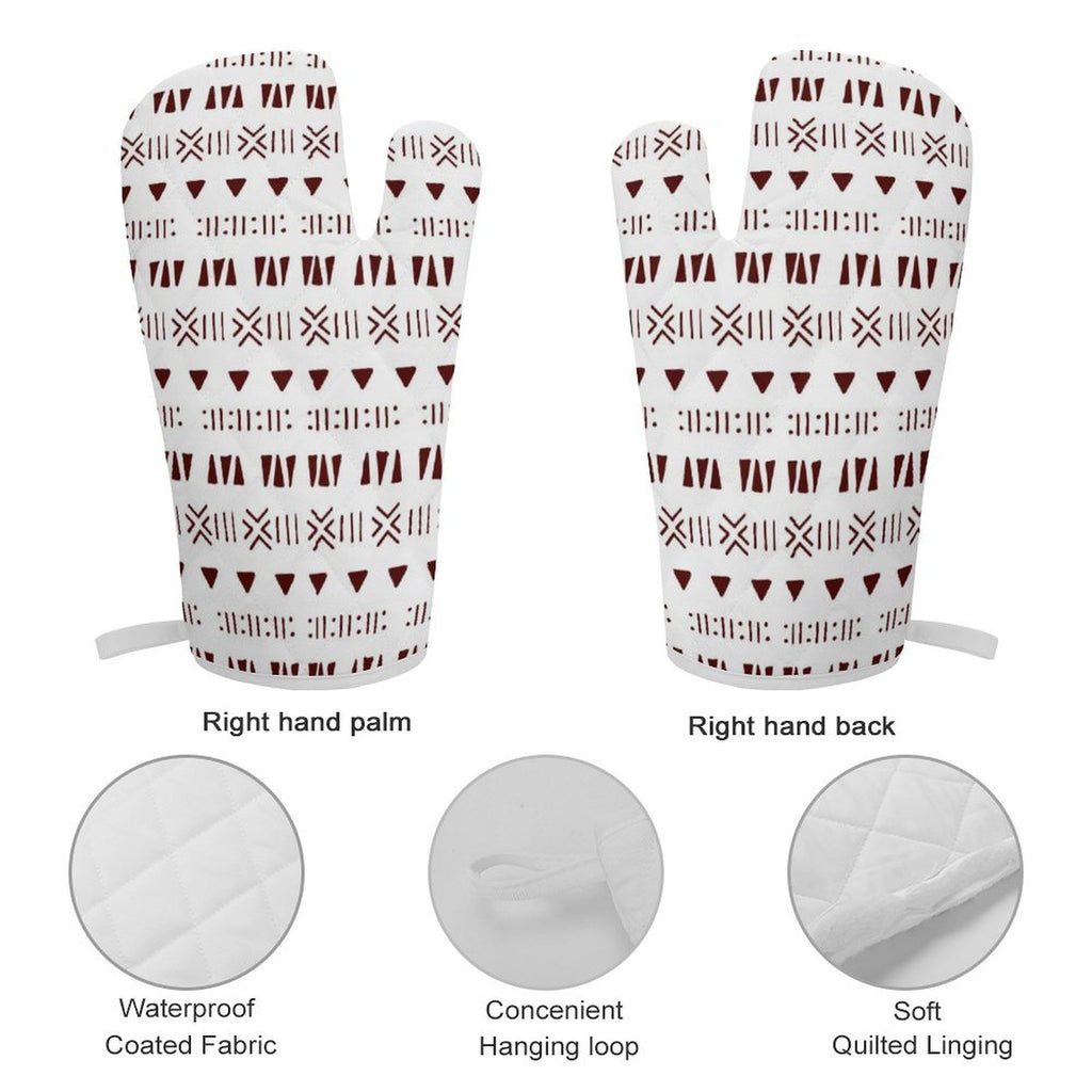 Mud Cloth Print Oven Mitt & Pot Holder Set | Heat-Resistant Kitchen Glove