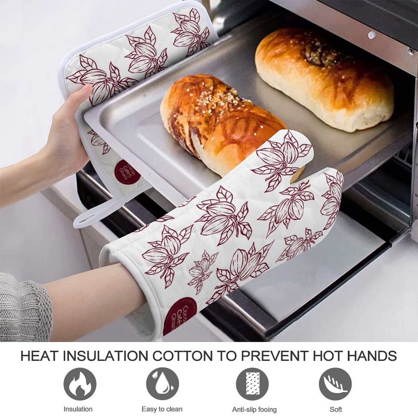 Cocoa Cafe Signature Collection – Oven Mitt & Pot Holder Set | 100% Polyester, Heat-Resistant, Built-in Loop, Regular Siz