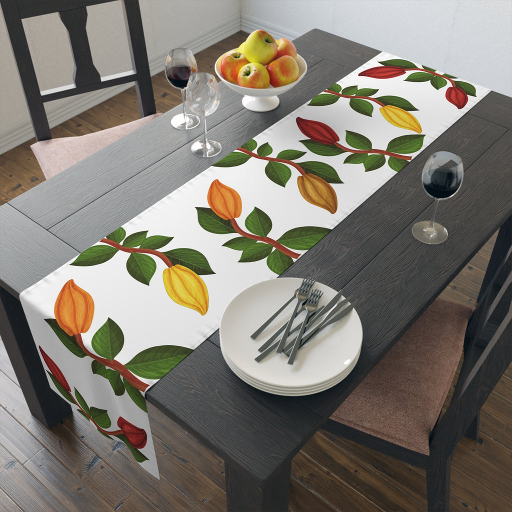Nsoko Table Runner – Botanical Seed Pod Vine | 16"x72" or 16"x90" | Cotton Twill or Polyester | Hemmed Edges