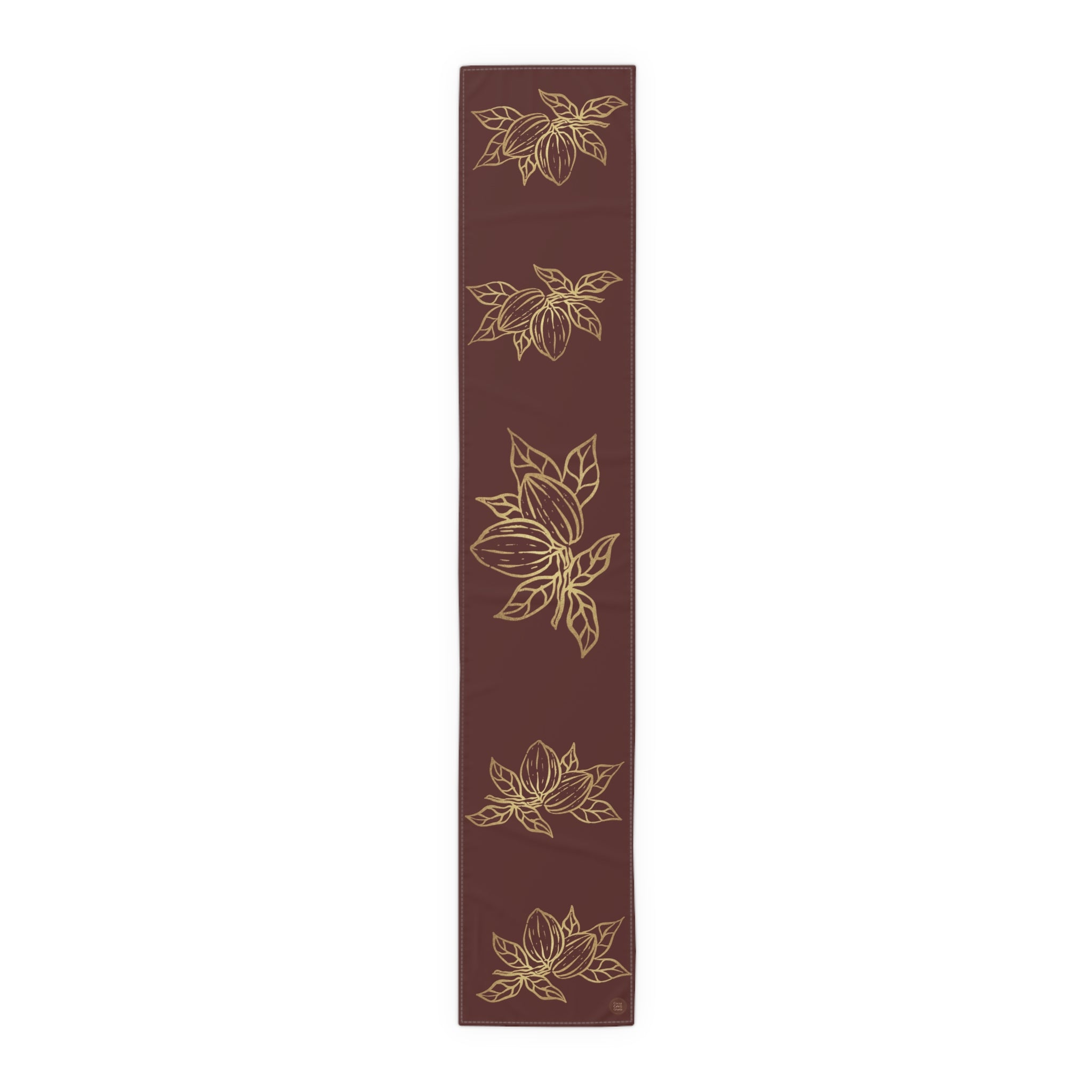 Cocoa Cafe Signature Collection Cocoa Pods Table Runner – Chocolate Brown & Gold Abstract | 16"x72" or 16"x90" | Polyester or Cotton Twill