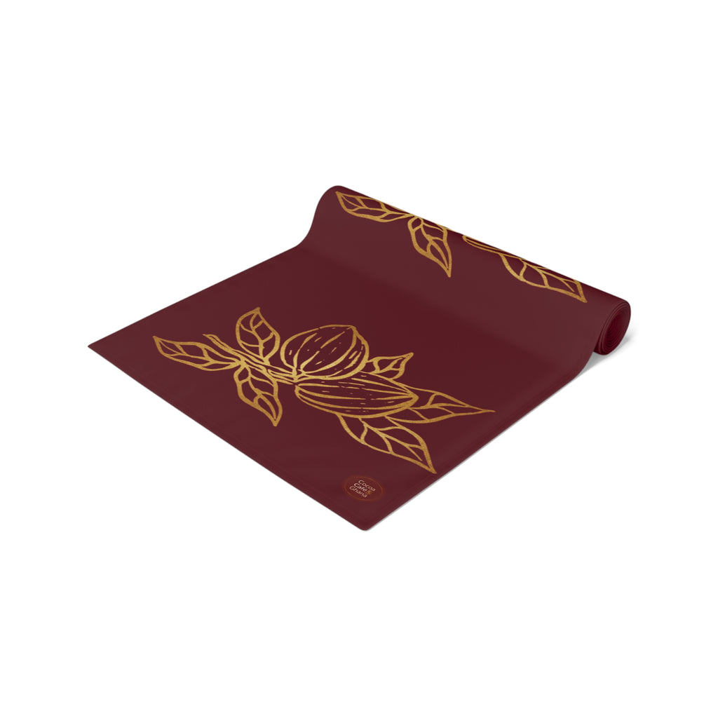 Cocoa Cafe Signature Collection Cocoa Pods Table Runner – Chocolate Brown & Gold Abstract | 16"x72" or 16"x90" | Polyester or Cotton Twill