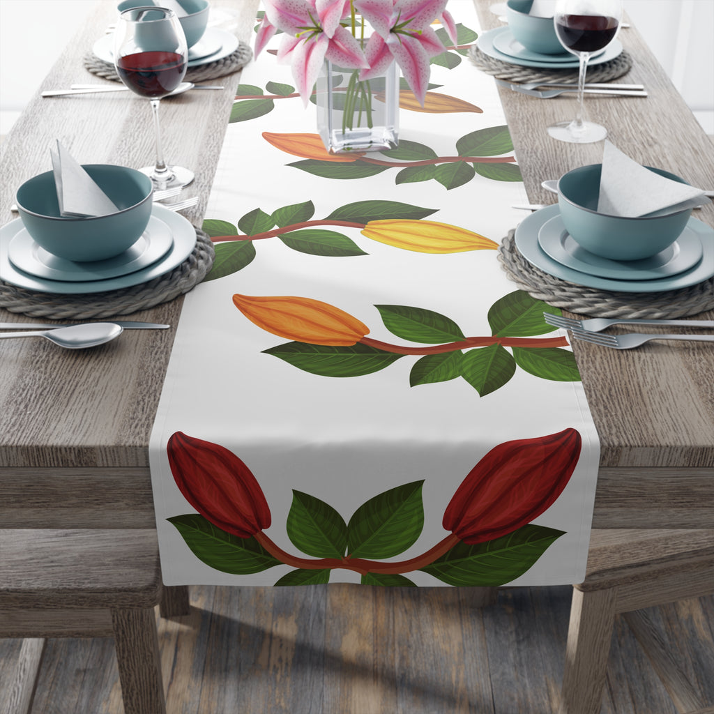Nsoko Table Runner – Botanical Seed Pod Vine | 16"x72" or 16"x90" | Cotton Twill or Polyester | Hemmed Edges