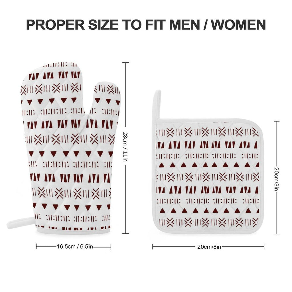 Mud Cloth Print Oven Mitt & Pot Holder Set | Heat-Resistant Kitchen Glove