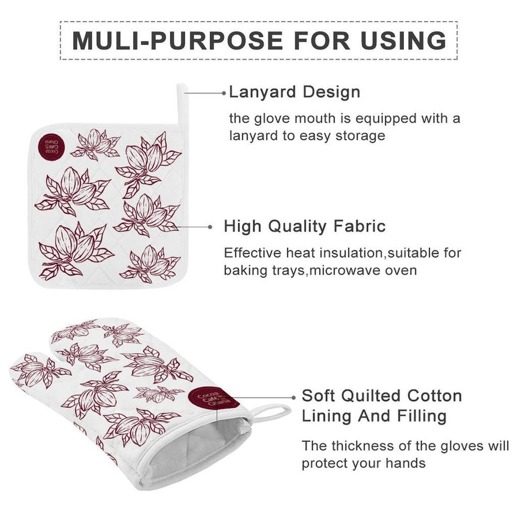 Cocoa Cafe Signature Collection – Oven Mitt & Pot Holder Set | 100% Polyester, Heat-Resistant, Built-in Loop, Regular Siz