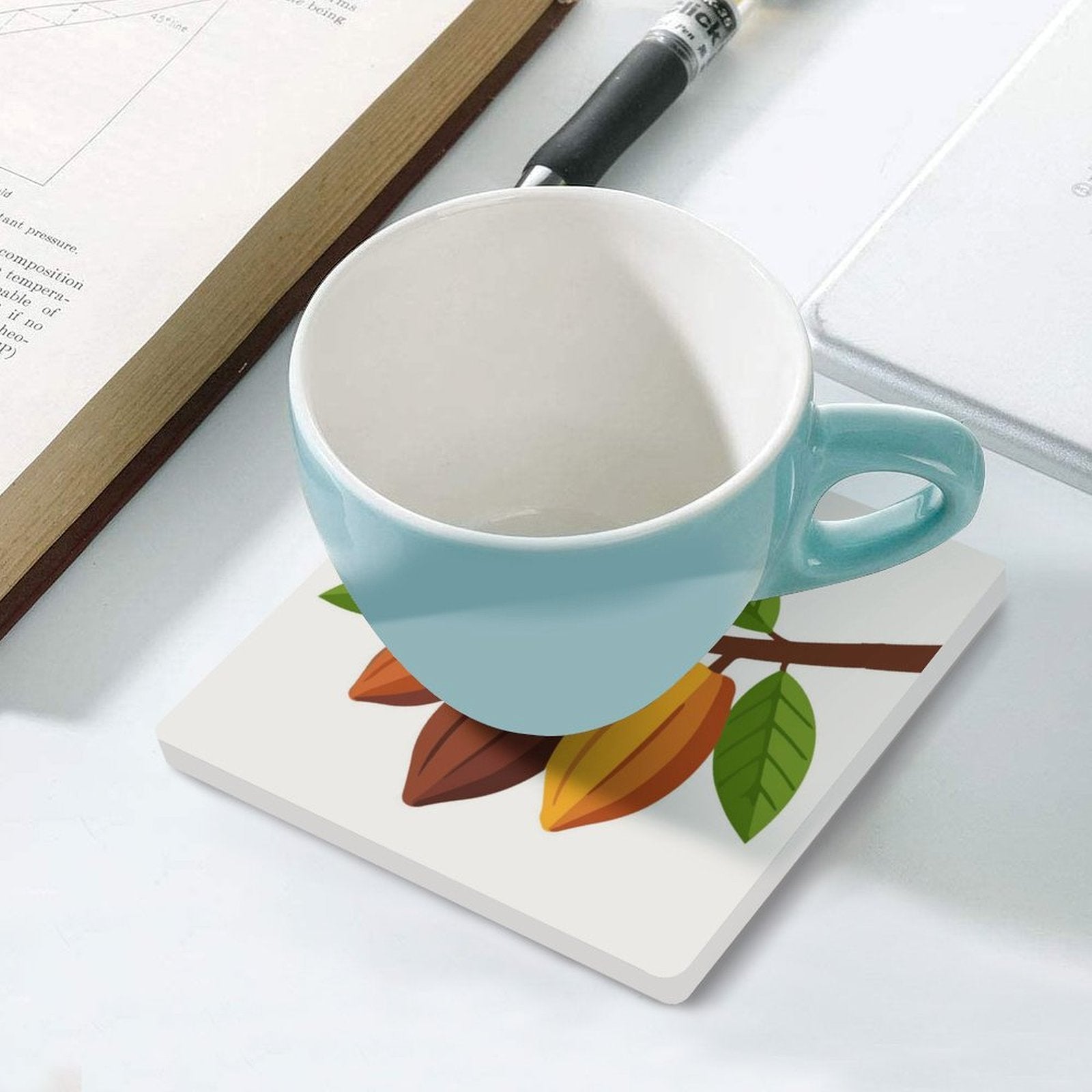 Nsoko Pods Ceramic Coasters – Set of 4 or 6 | Cork Backing, Non-Slip, UV Print, 9.4 cm Square (Progress & Growth Symbol)