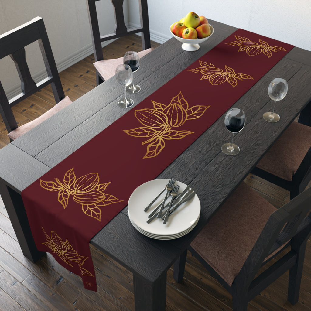 Cocoa Cafe Signature Collection Cocoa Pods Table Runner – Chocolate Brown & Gold Abstract | 16"x72" or 16"x90" | Polyester or Cotton Twill