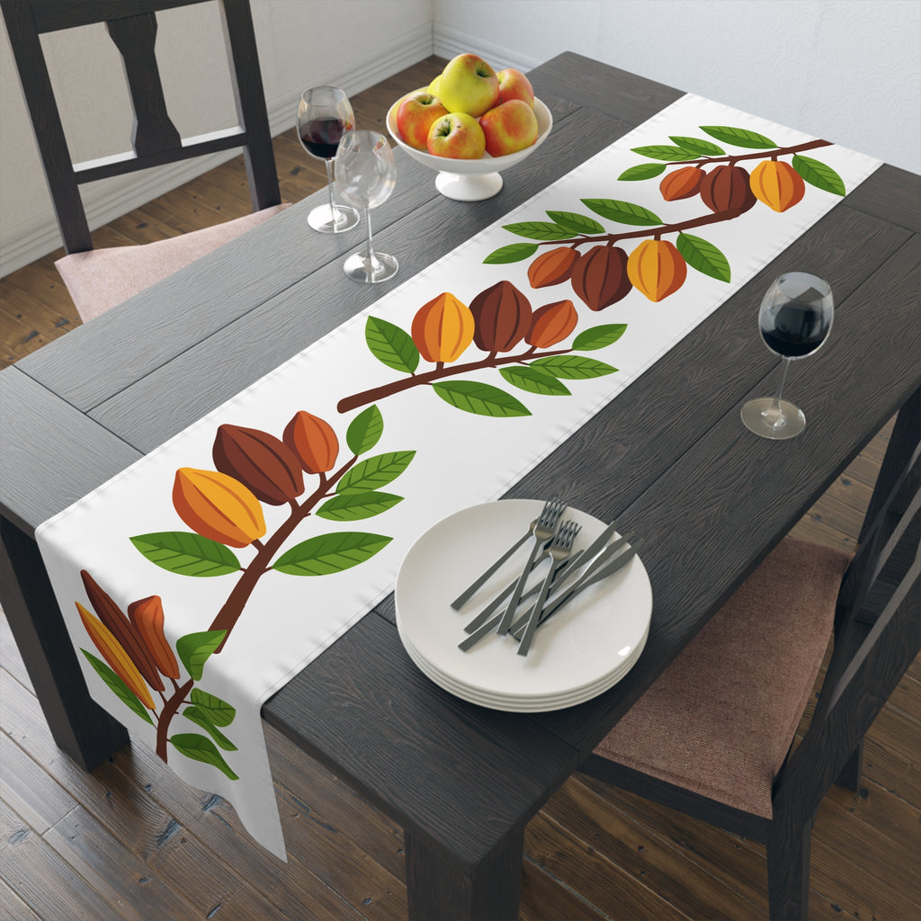 Nsoko Pods Table Runner – Polyester, Botanical Seed Pod Vine | 16"x72" or 16"x90" | Hemmed Edges, Machine Washable