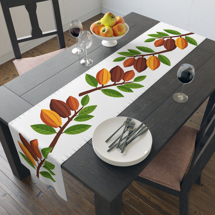 Nsoko Pods Table Runner – Polyester, Botanical Seed Pod Vine | 16"x72" or 16"x90" | Hemmed Edges, Machine Washable